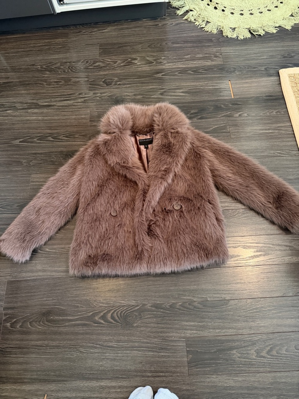Bernardo Mauve Brown Faux Fur Double-Breasted Jacket